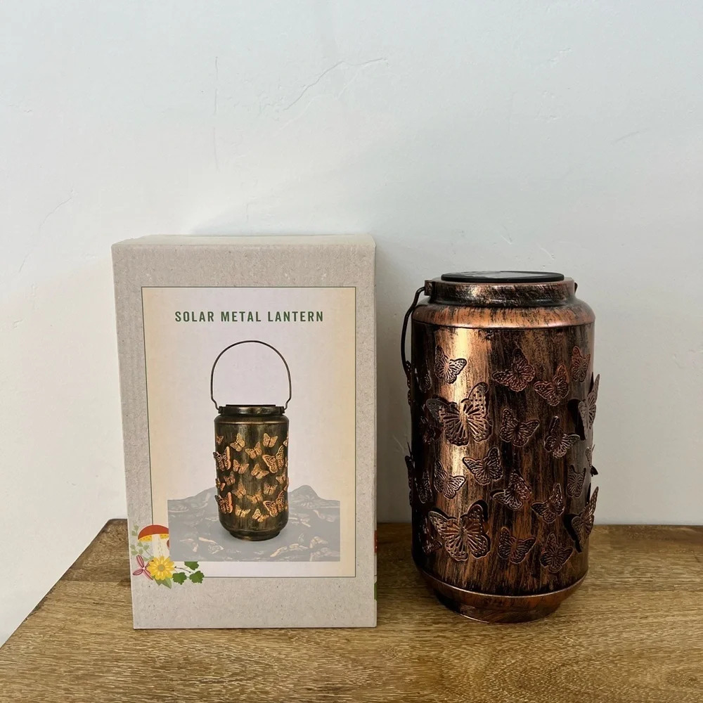 Cracker Barrel Solar Metal Lantern Butterfly NIB